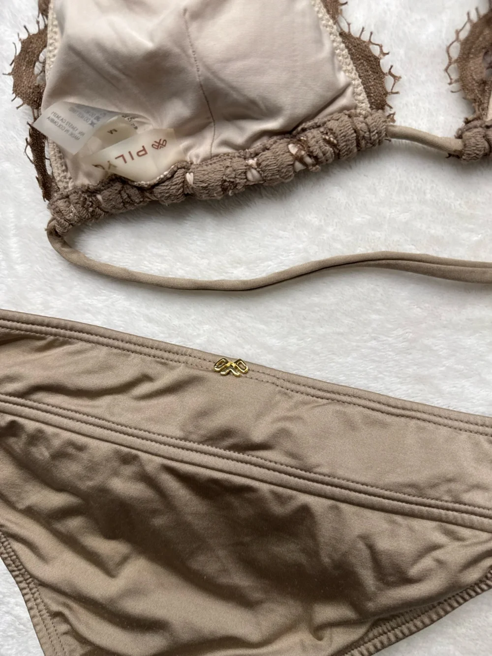 Pilyq - Taupe Crochet Halter Bikini Set, size M